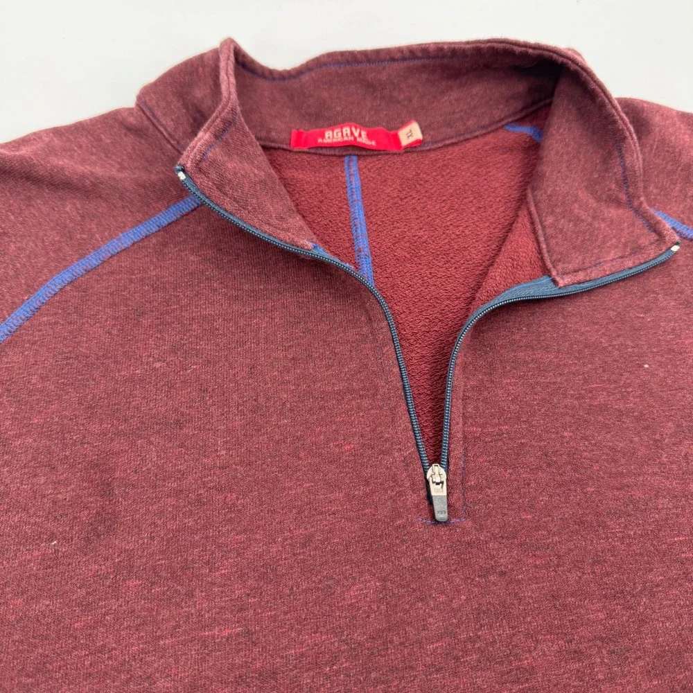 Agave American Made Mens XL Quarter Zip Pullover Burgundy Blue Stitching‎